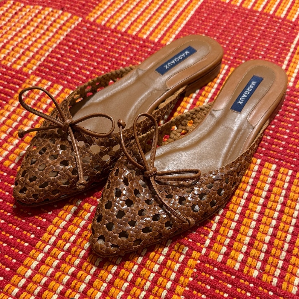 Margaux Brown Woven Mules with Bow